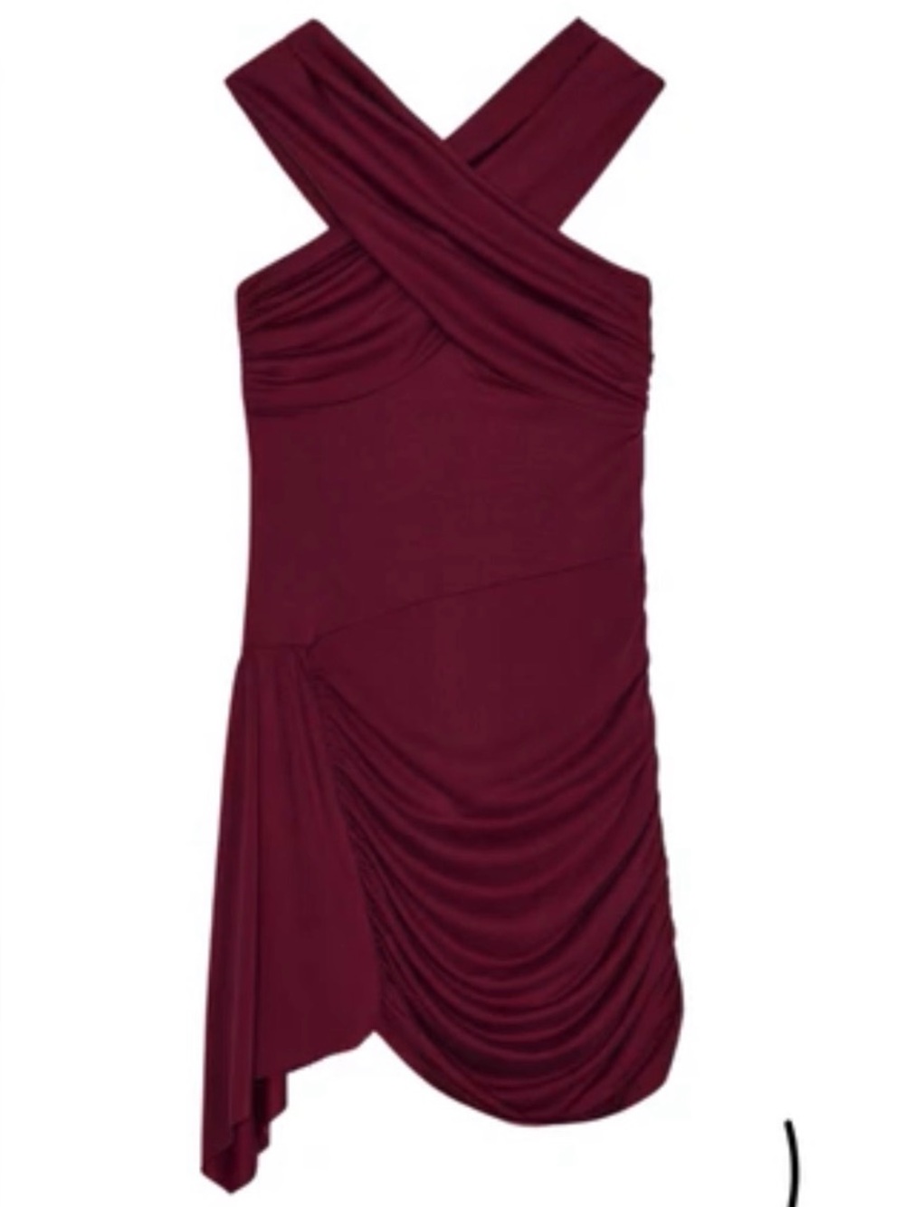 Zara Wine Cross-Shoulder Ruched Asymmetric Dress